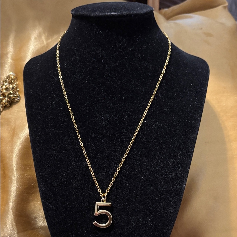 Gold Number 5 Pendant Necklace